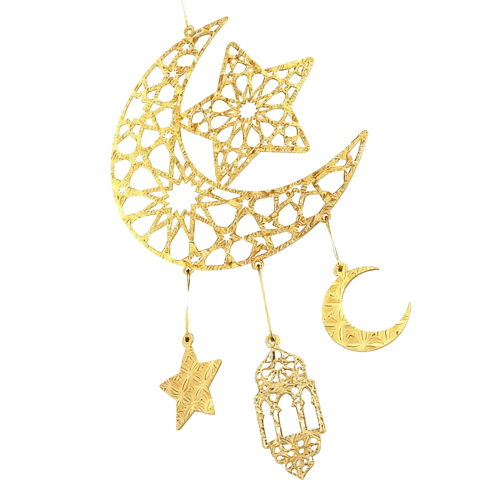

Wooden Hollow Star Moon Ornament Set 36x23cm Golden Islamic Party Hanging Decor for Ramadan Door Wall Living Room Kitchen