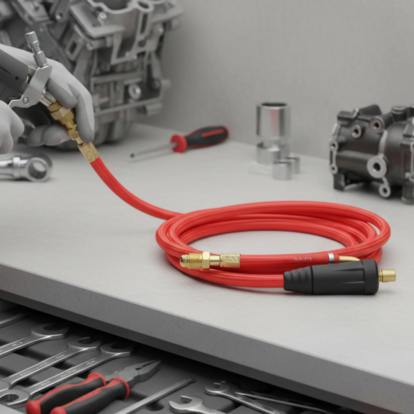 Integrated Gas Electric Red Hose for WP26 TIG Welding Torch with Quick Connect and 250A Capacity for Argon Welding Tasks