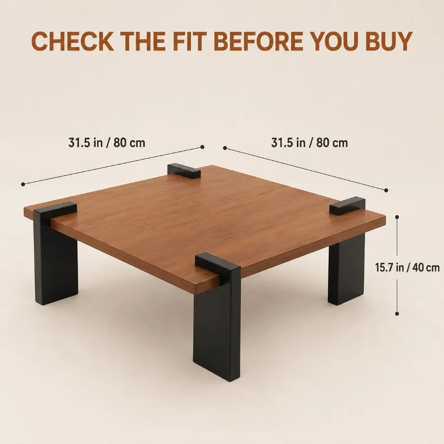 31.5 Inch Square Coffee Table, Walnut Wood Low Profile Center Table for Small Living Rooms, Apartments and Bedrooms, Assembly R