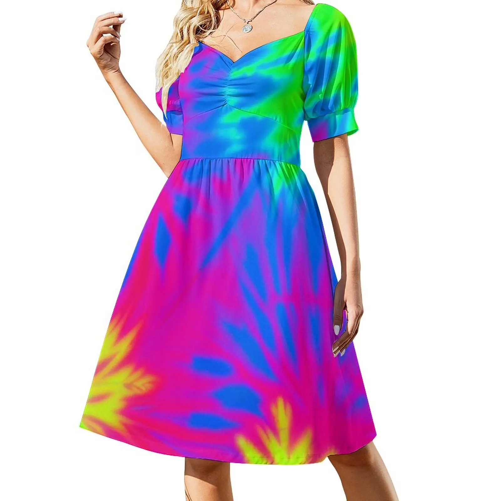 

Neon tie dye Short Sleeved Dress clothes for women elegant party dresses for women 2025 Dress women summer dress daily