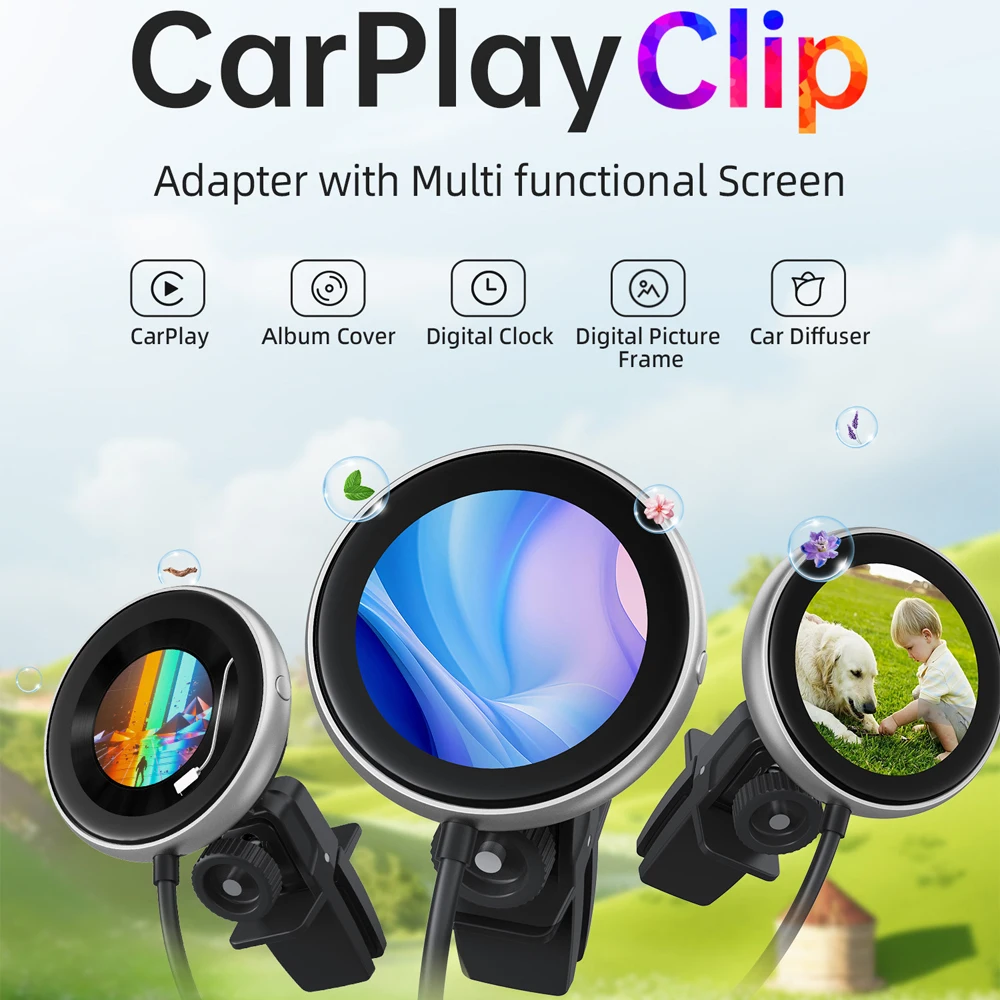 1.6 inch Wireless Carplay Clip Dual-core 1.0 GHz ARM Cortex A7 Car Digital Clock Picture Frame Wifi Bluetooth Carplay Clip