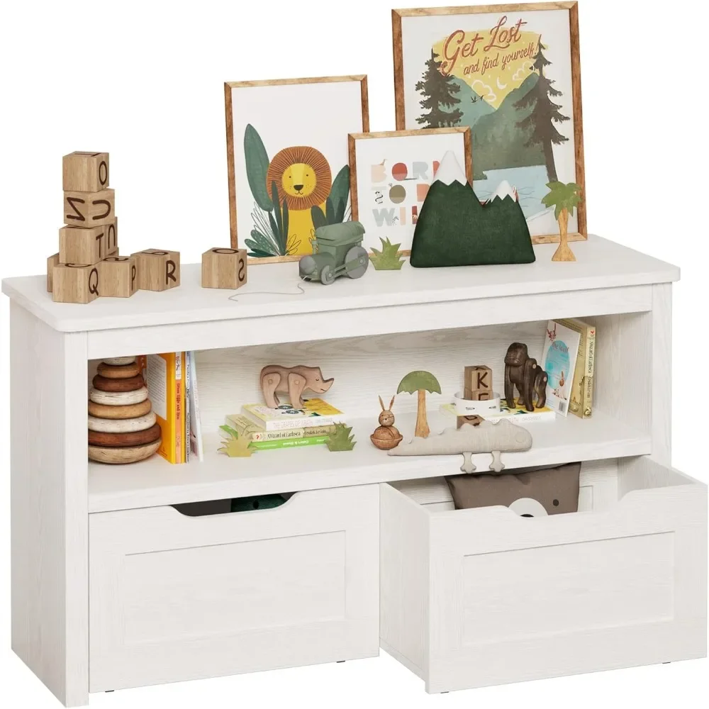 

Toy Storage Organizer with Drawers, Floor Toy Box with Wheels and Open Shelf, Storage Chest for Nursery, Playroom and Bedroom