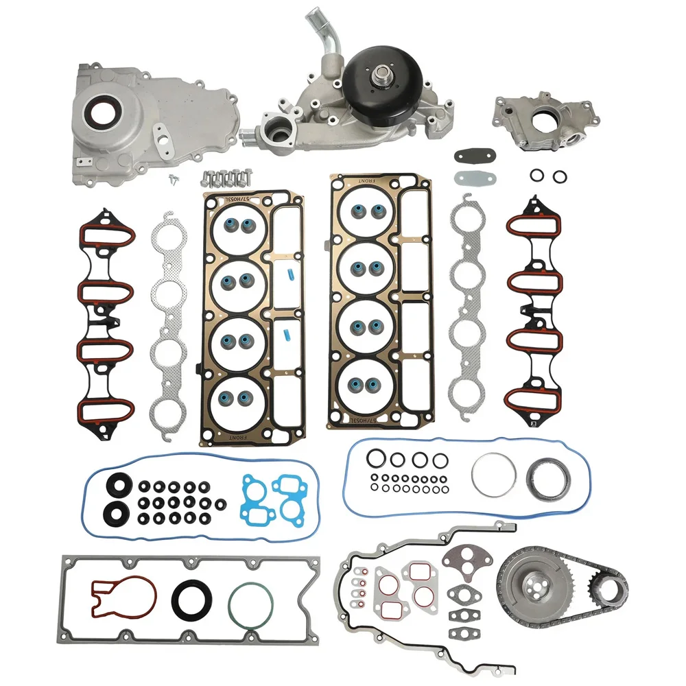 Engine Parts Full Gasket Timing Chain Oil Water Pump Kit Fit 4.8 5.3 6.0 L V8 Gas For GMC Chevy 4.8L 5.3L 6.0L