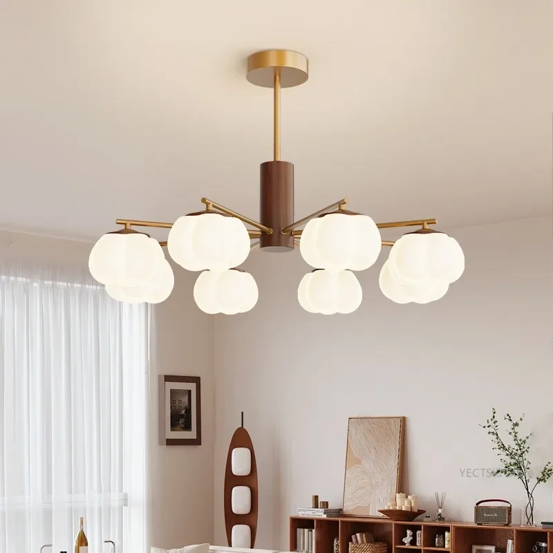 GHJUYIOL Mid ancient style chandelier, living room light, cream style cotton retro restaurant light, eye protection light