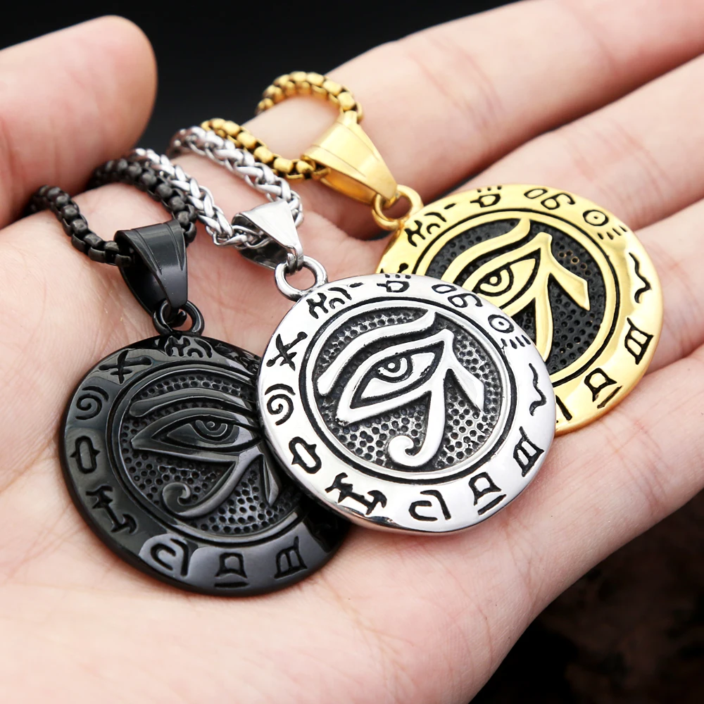 Vintage Horus Eye Pendant Necklace Stainless Steel Eye of God Necklace Vintage Egyptian Hieroglyph Symbol Amulet Jewelry Gift