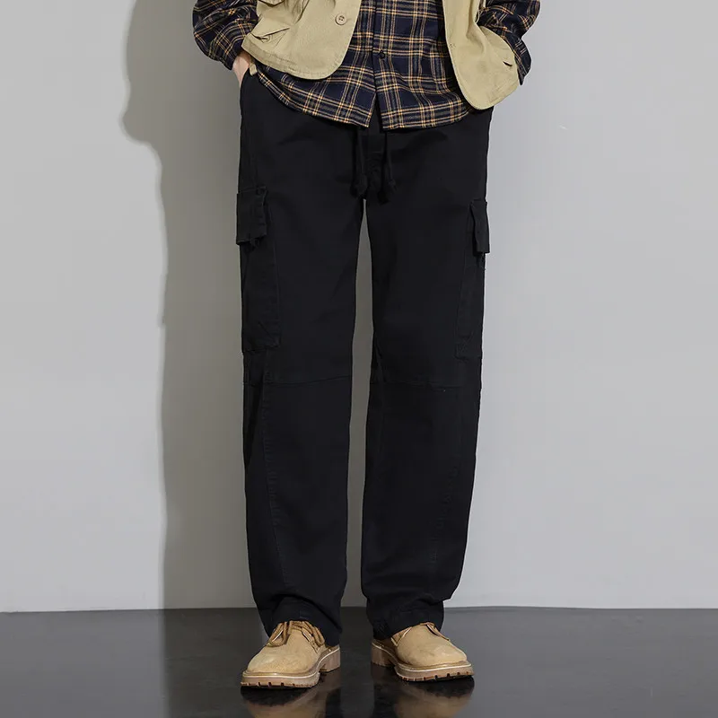 Autumn cotton fashionable retro workwear casual men's trousers loose straight leg American-style trendy long trousers teenagers