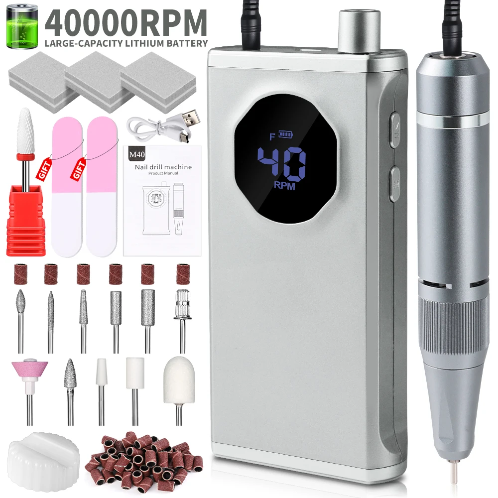 

USB 40000RPM Nail Drill Portable Professional Manicure Electric Nail File Rechargeable Machine Gel Polish Pen Nail Art Tool Gift