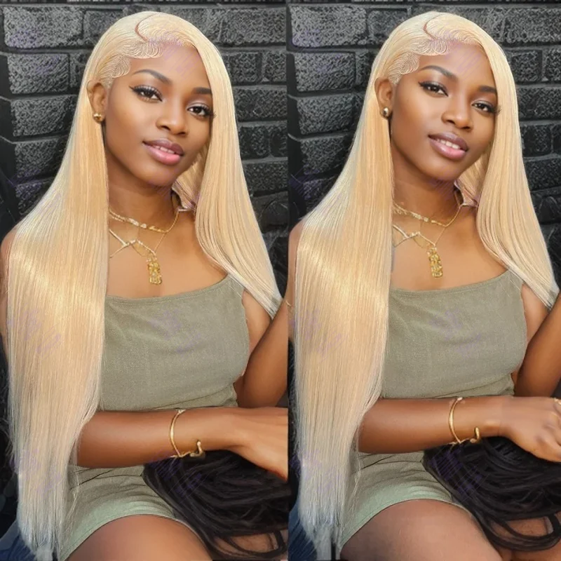 

613 13x6 Transparent Brazilian Honey Blond Straight Lace Frontal Wigs 100% Colored Human Hair Cheap Wig For Women Choice