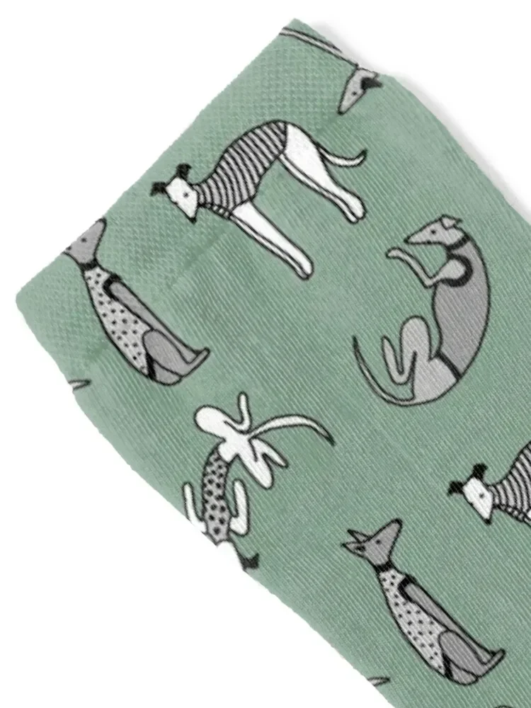 whippets allover - green Socks christmas stocking cartoon gift winter Men Socks Women's