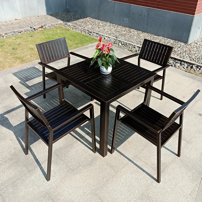 Outdoor aluminum alloy wood tables and chairs Garden balcony Night market square Restaurant Outdoor beach rattan chairs