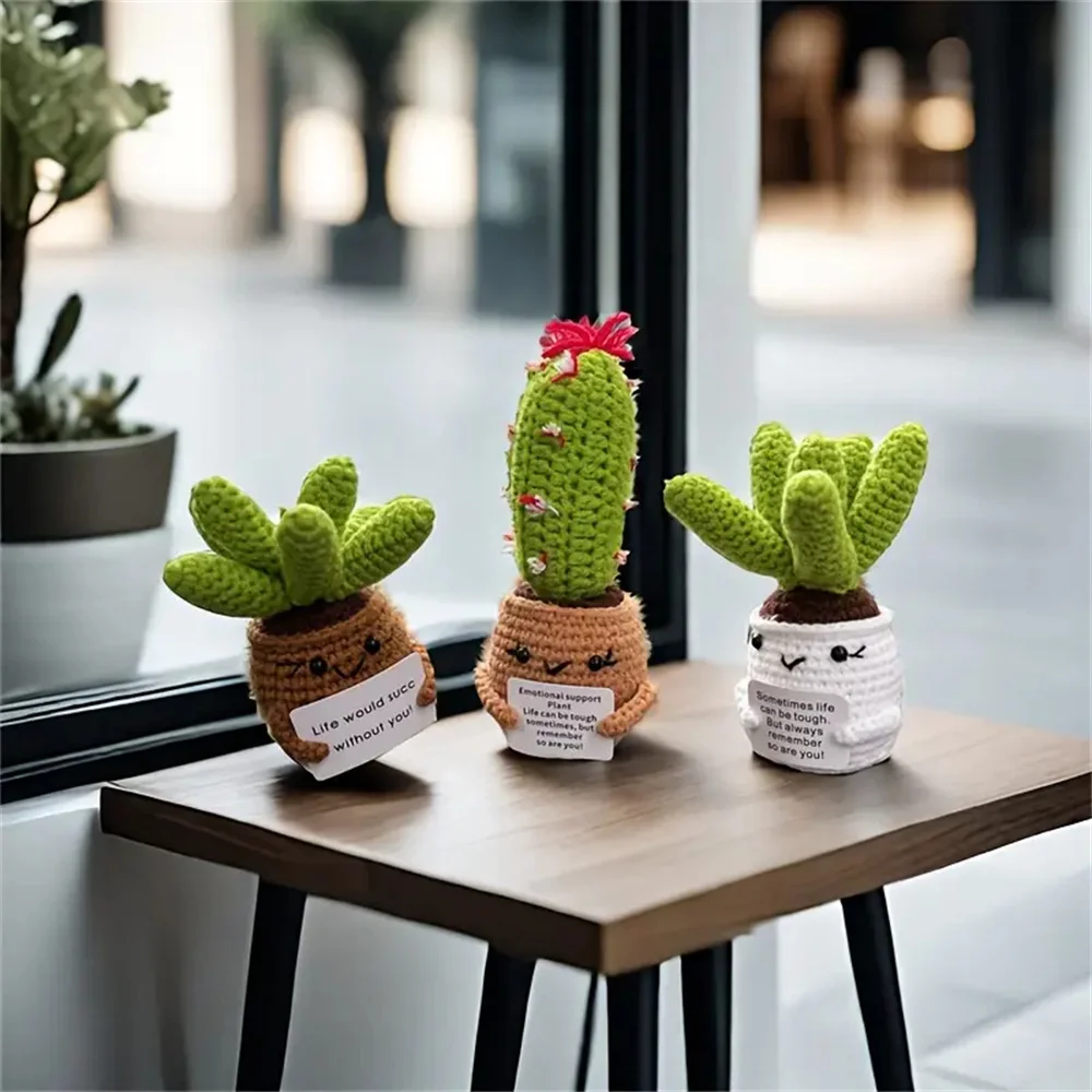 Handmade Crochet Cactus Plush Set - Ready-Made 3-Piece Crochet Plant Decor - Cute Amigurumi Cactus and Succulent Plush