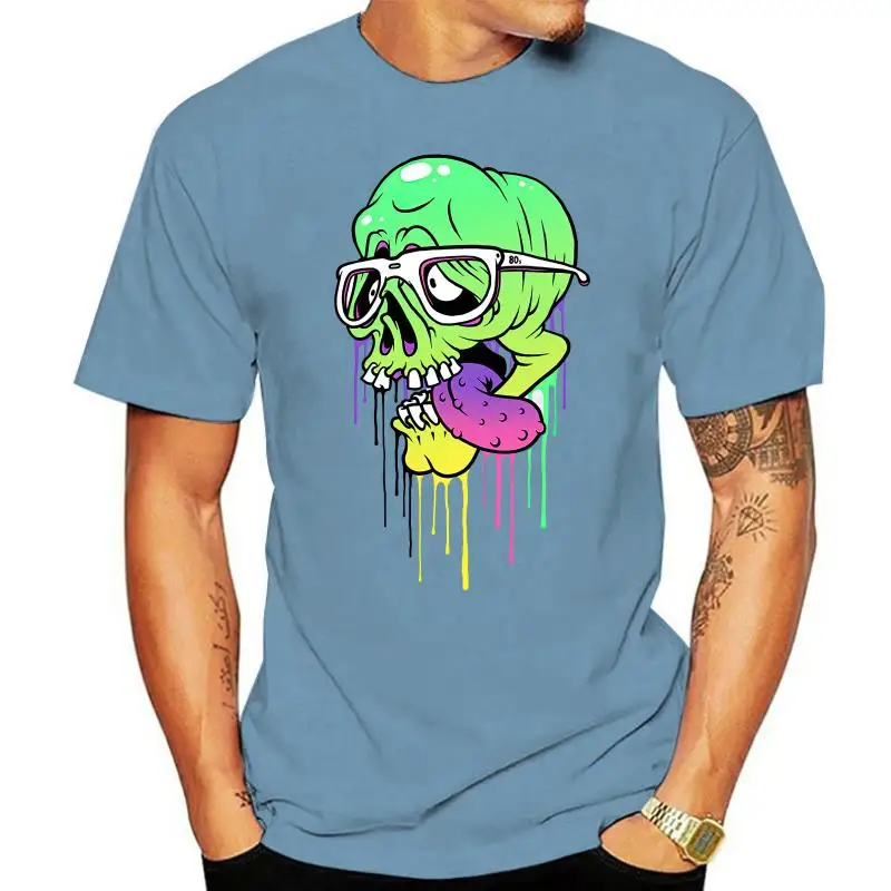 Rave Zombie T-Shirt Mens 80'S Retro Coloured Acid Raving Party White Breathable Tops Tee Shirt