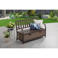 Outdoor Storage Wicker Bench - Brown Garden Bench Outdoor