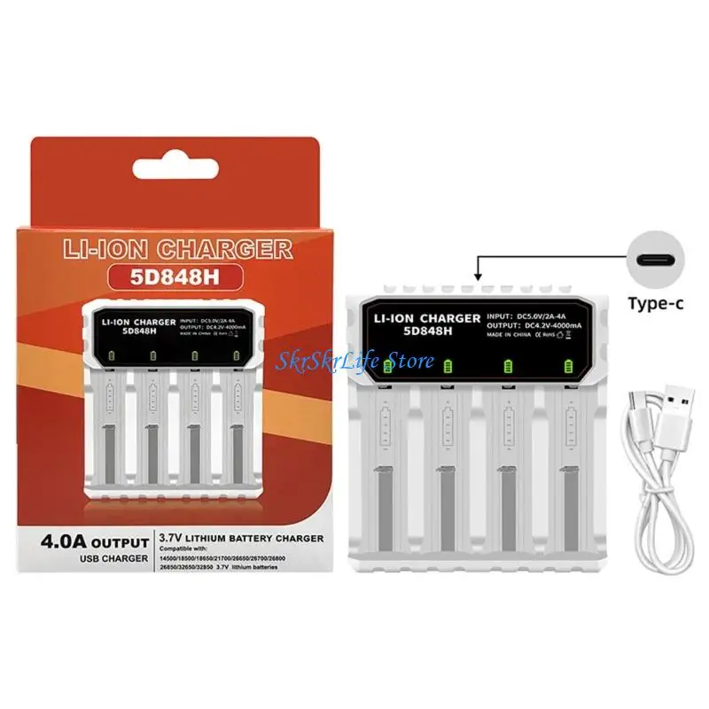 

E65E Advanced 4 Channel Intelligent Chargers For 18650 26650 21700 Batteries Features Type C Input And LED Display