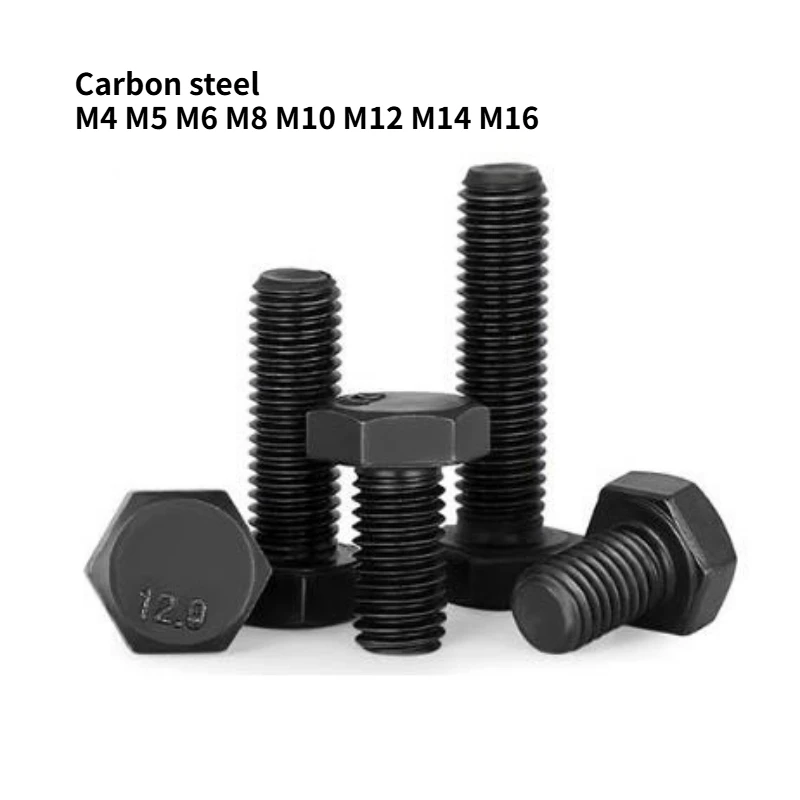 5~100pcs M4 M5 M6 M8 M10 M12 M14 M16 High-Strength Black Carbon Steel Grade 12.9 External Hexagonal Full Tooth Extension Bolt