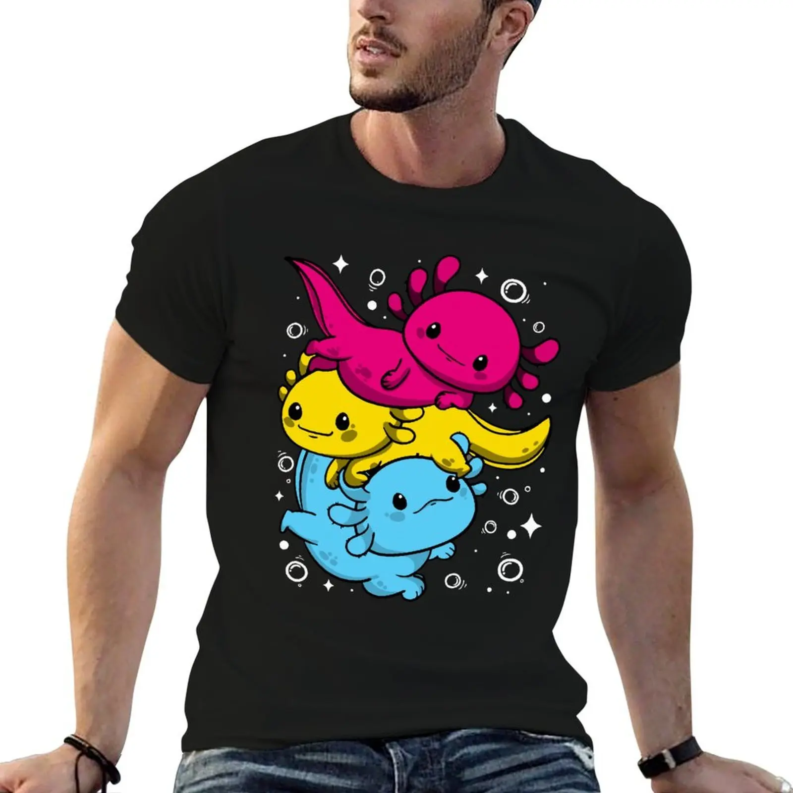 

Cute Pans Axolotl Pile Pansexual Pride Flag LGBT Pride Month, pansexual pride flag, pansexual pride, colors, lgbtqia, co T-Shirt