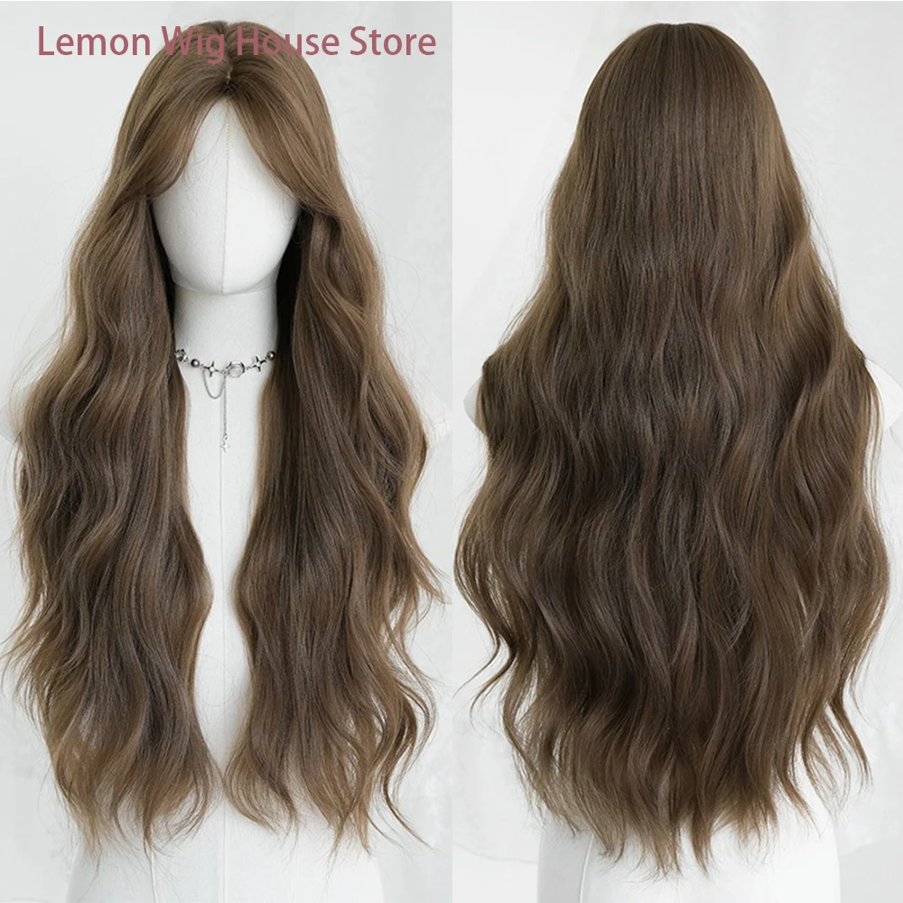 Long Wavy Ash Tea Brown Small Lace Synthetic Wig High Density Layered Wigs Heat Resistant Natural Glueless Wig for Women
