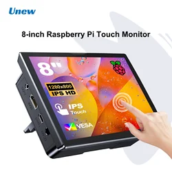 Unew 8 Inch Touch Monitor 1280x800 16:10 HDMI USB Portable Display Compatible with Raspberry Pi 5 4 3 PC Laptop