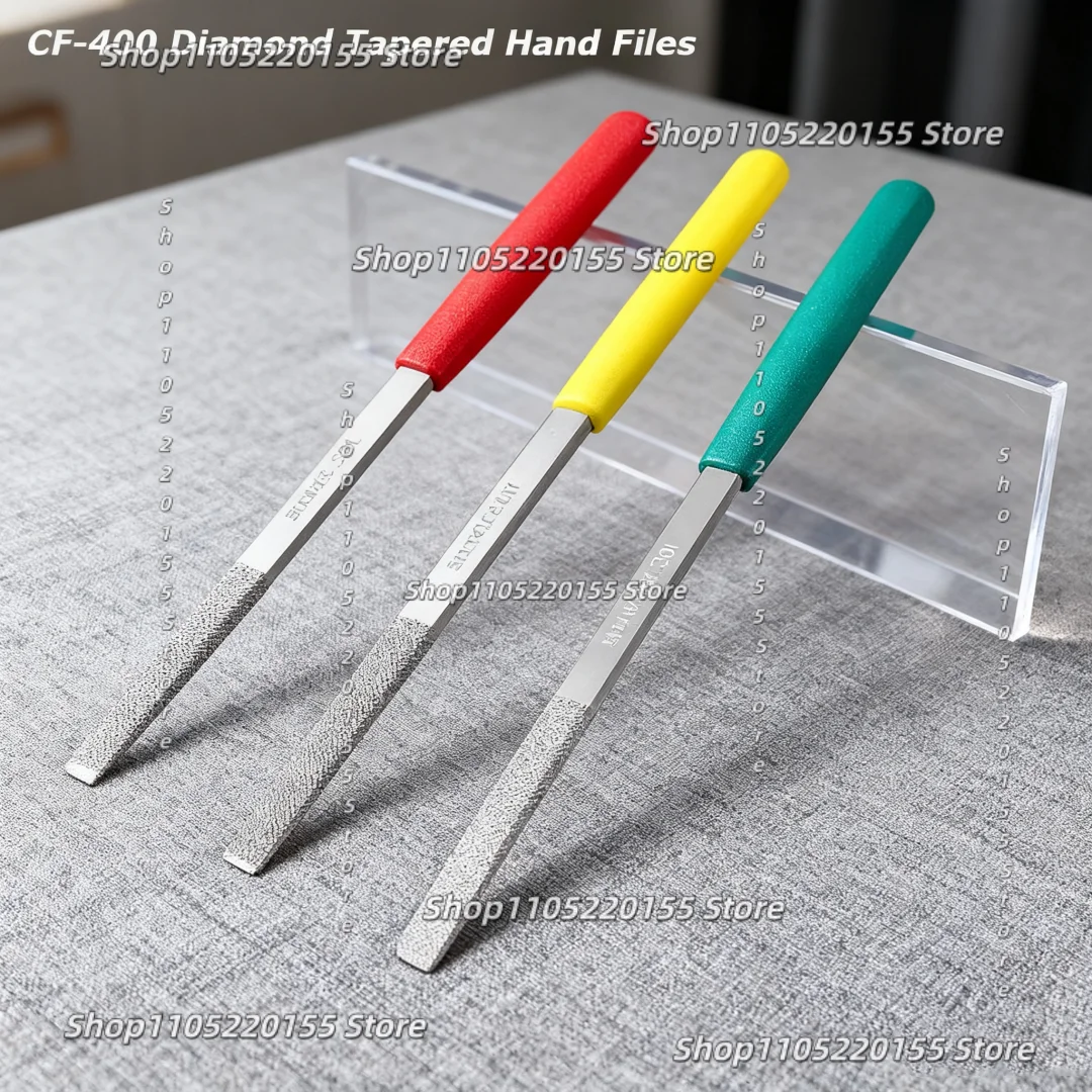 1PCS Diamond Tapered Hand Files CF-402/404/406/408 With Plastic Handle Grit150~800 for Metal Jeweler Polishing Wood Carving