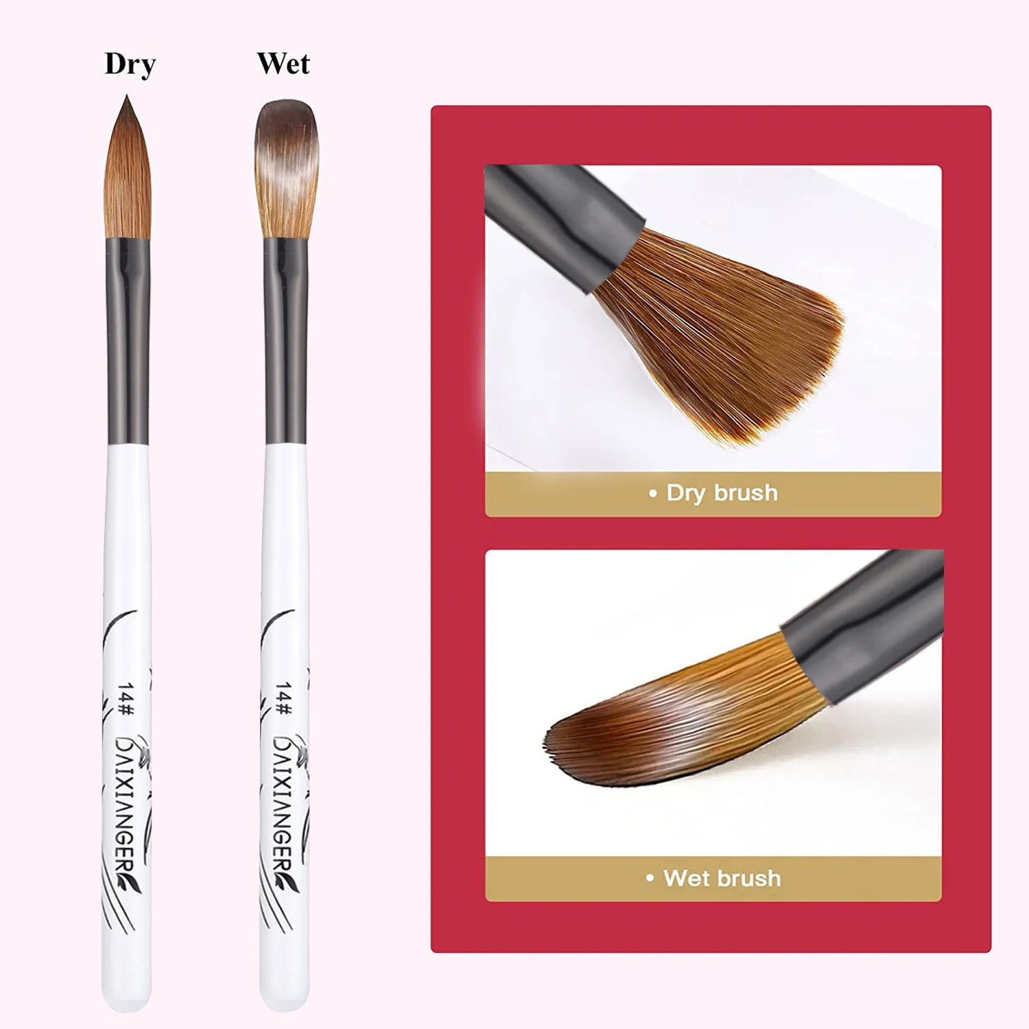 Zestaw 4 wysokiej klasy pędzli do zdobienia paznokci, do proszków akrylowych i przedłużania paznokci, z czarno-białymi uchwytami, dla początkujących i profesjonalistów.