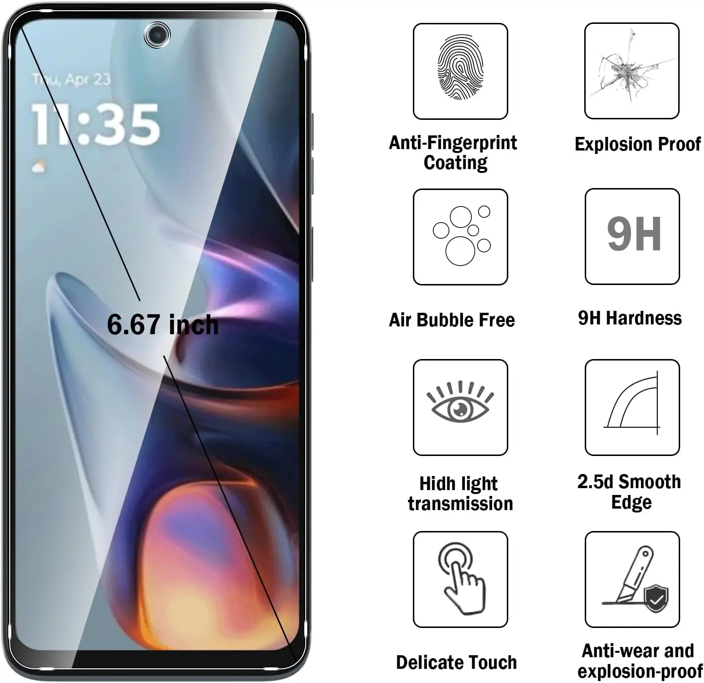 

For Motorola G05 E15 tempered Glass protective film, scratch resistant and bubble free, 9H hardness