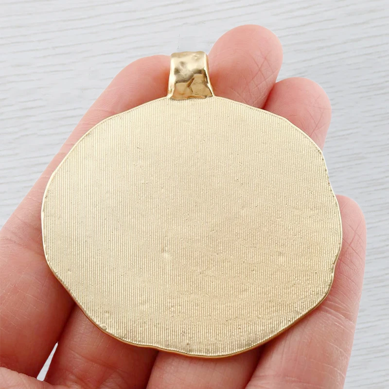 Matte Gold Hammered Large Round Bohemia Charm Pendant For DIY Fashion Neckace Jewelry Making Findings