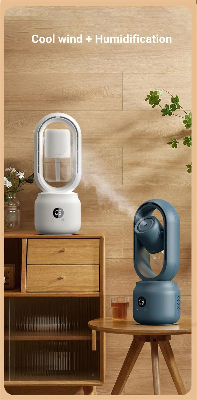 Summer Water Cooled Spray Mist Electric Fan USB Rechargeable Portable Wireless Air Humidifier Bladeless Ventilator Table Fan