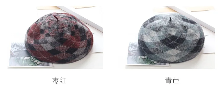 Mode Top Qualität Frau Winter Hut Für Frauen Wolle Plaid Baskenmütze Weibliche Weiche 100% Wolle Hut Frauen Echte Wolle Boina Geschenk Großhandel – Detail 8