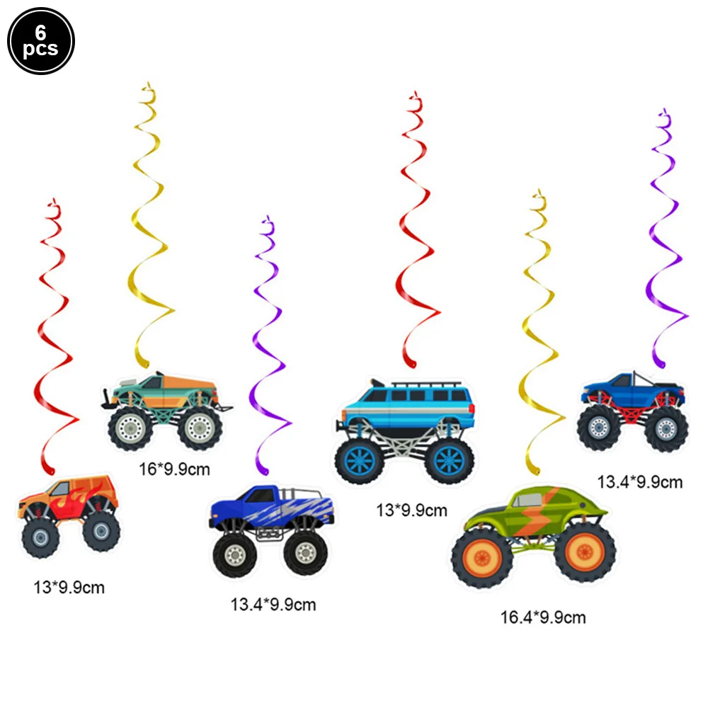 LKW-Geburtstagsparty-Zubehör, alles Gute zum Geburtstag, Banner, Monster-LKW-Banner, Wimpelkette, Flaggen, hängende Wirbel, Luftballons, Cupcake-Topper – Detail 3
