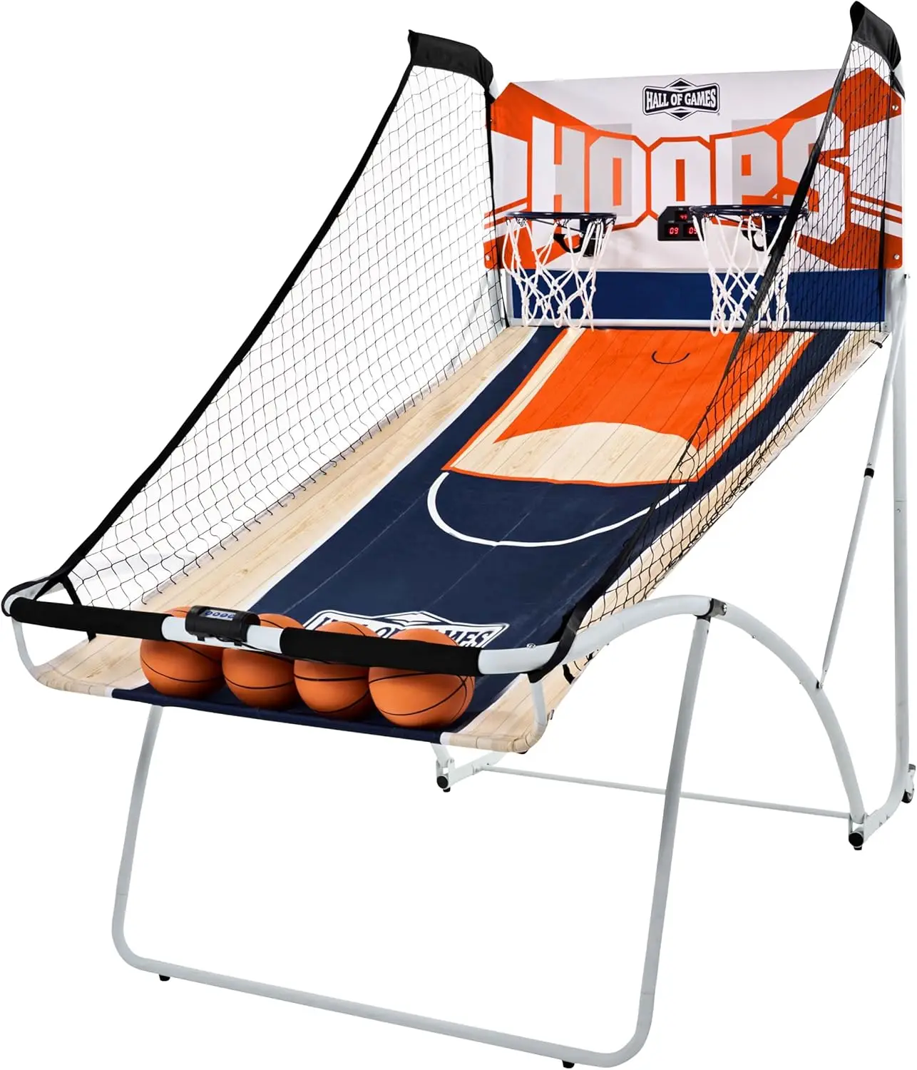 

EZ Fold Indoor Arcade Basketball Game with Dual Shot Electronic Scoring, 6 Balls, Steel Frame, for Basement Game Rooms