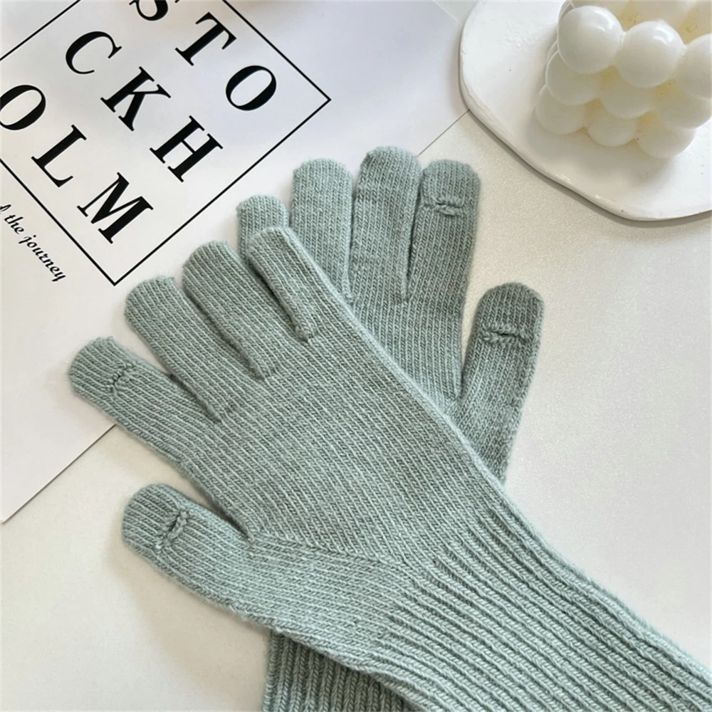 Women\'s Pure Color Knitted Woolen Gloves Winter Windbreaks Student Riding Split Finger Thick Warm Gloves Couple Christmas Gifts