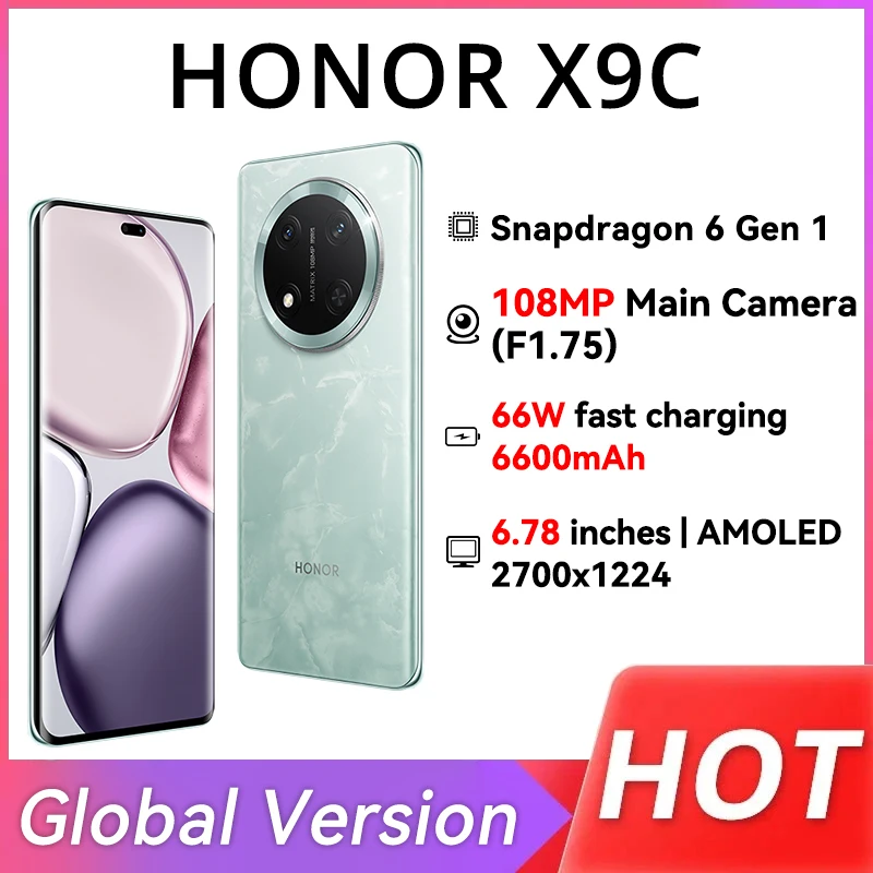 HONOR X9c Global Version 5G Mobile Phone 6600 mAh Battery 6.78 Inches 120 Hz AMOLED Drop-Resistant Display 108MP Main Camera