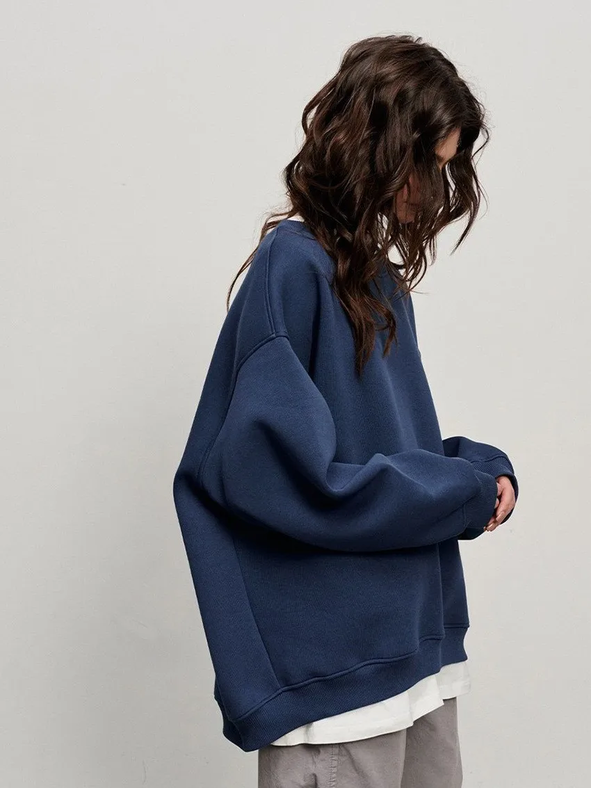 Round Neck Pullover Hoodie Mid Length Alternative Street with Loose Fit Single Regular Thickness Streetwear Women Sweatshirts