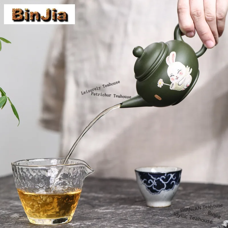 250ml Ancient Yixing Purple Clay Teapots Handmade Level Jade Rabbit Pot Raw Ore Green Mud Kettle Zisha Tea Set Collection Craft