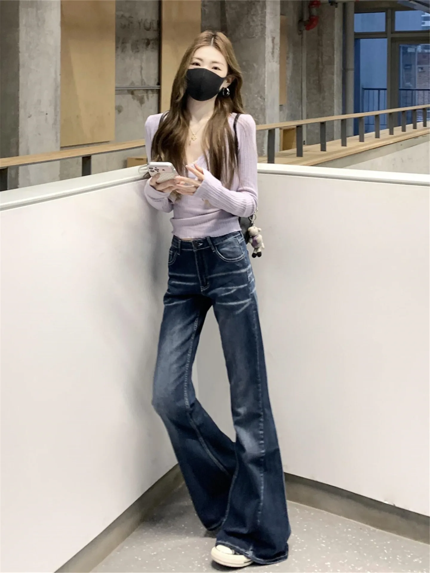 

Extended Length Low Waist Bell Bottom Jeans Women's Spring Summer Slimming Mustache Trendy Floor Length Pants
