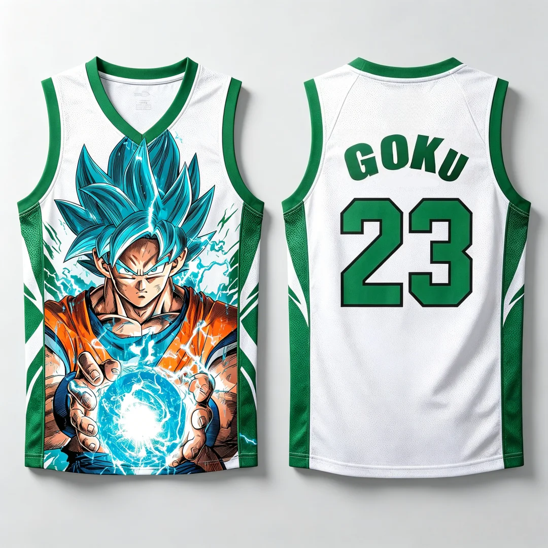 Dragon Ball Goku Super Saiyan Blue Basketball-Trikot für Herren, 3D-Druck, Sportweste, Anime-Streetwear-Tanktop, passende Familien-Outfits – Detail 7