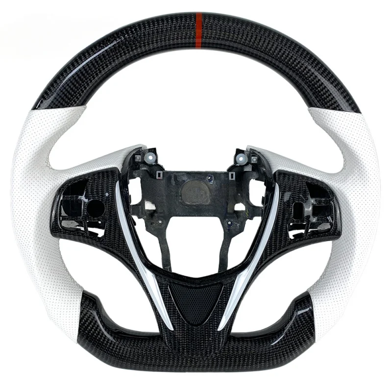 

For Acura Custom Real Carbon Fiber White Perforated Leather Steering Wheel | TLX/ILX