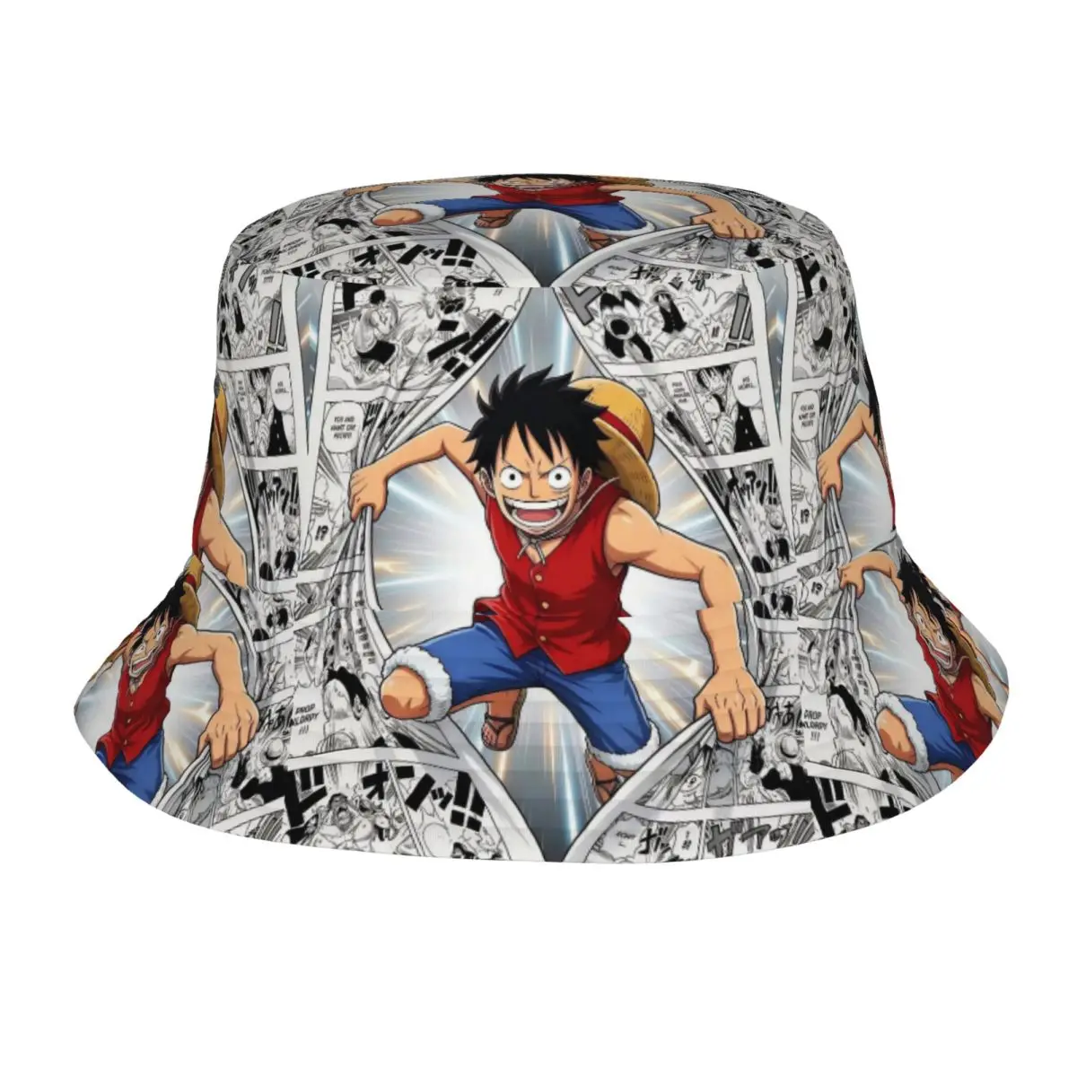 Spring Headwear One Piece Manga Straw Hat Luffy Stuff Bucket Hat Streetwear Woman Sun Hats Bob Hat Foldable Fishing Cap Camping