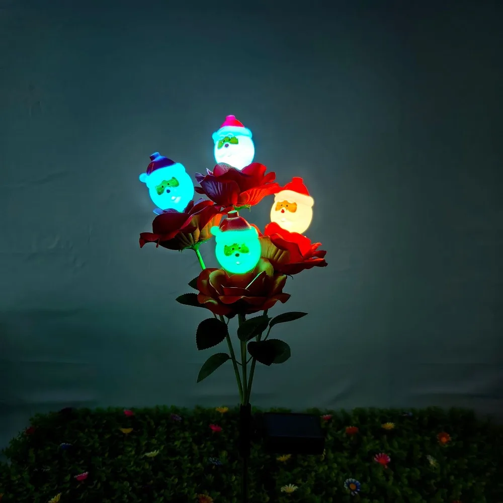 Solar Powered Solar Christmas Lights Waterproof Rose Design Christmas Decorative Lights Doll Design Snowman Design