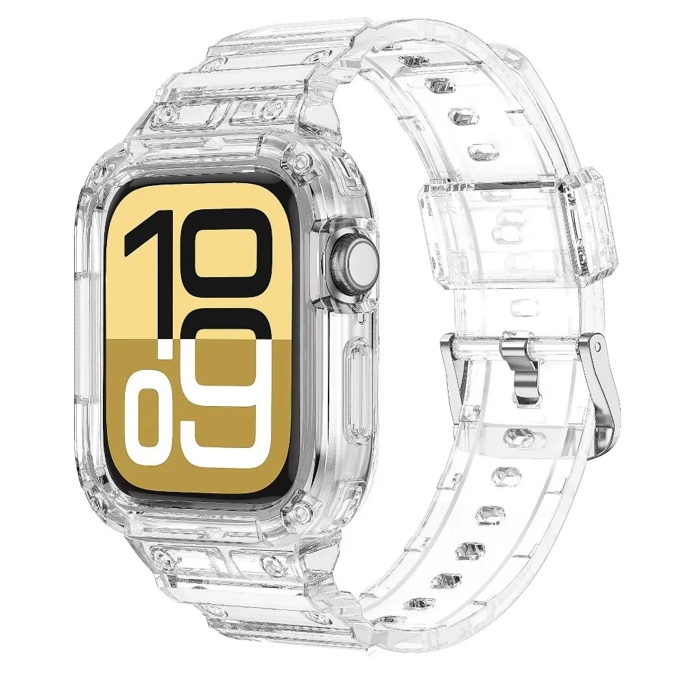 Clear Case + Band For Apple Watch Series 10 42mm 46mm Jelly Transparent Soft Sport Strap Correa Cover for iWatch Series 10 46mm