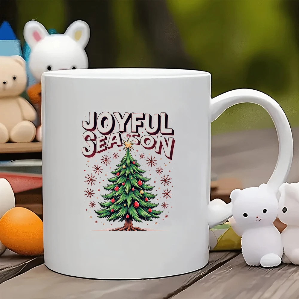 

11oz cartoon style Christmas tree decorated mug joyful holiday gift kids cup family office coffee mug cozy golden star acce