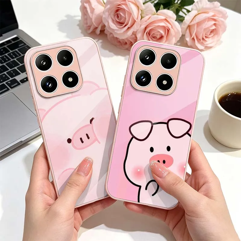 Cartoon Pink Pig Cover For Xiaomi Mi 17 15 14T 14 13T 13 12 11i 11X 11 10T 10i 10s Pro Max Lite Glass Phone Case