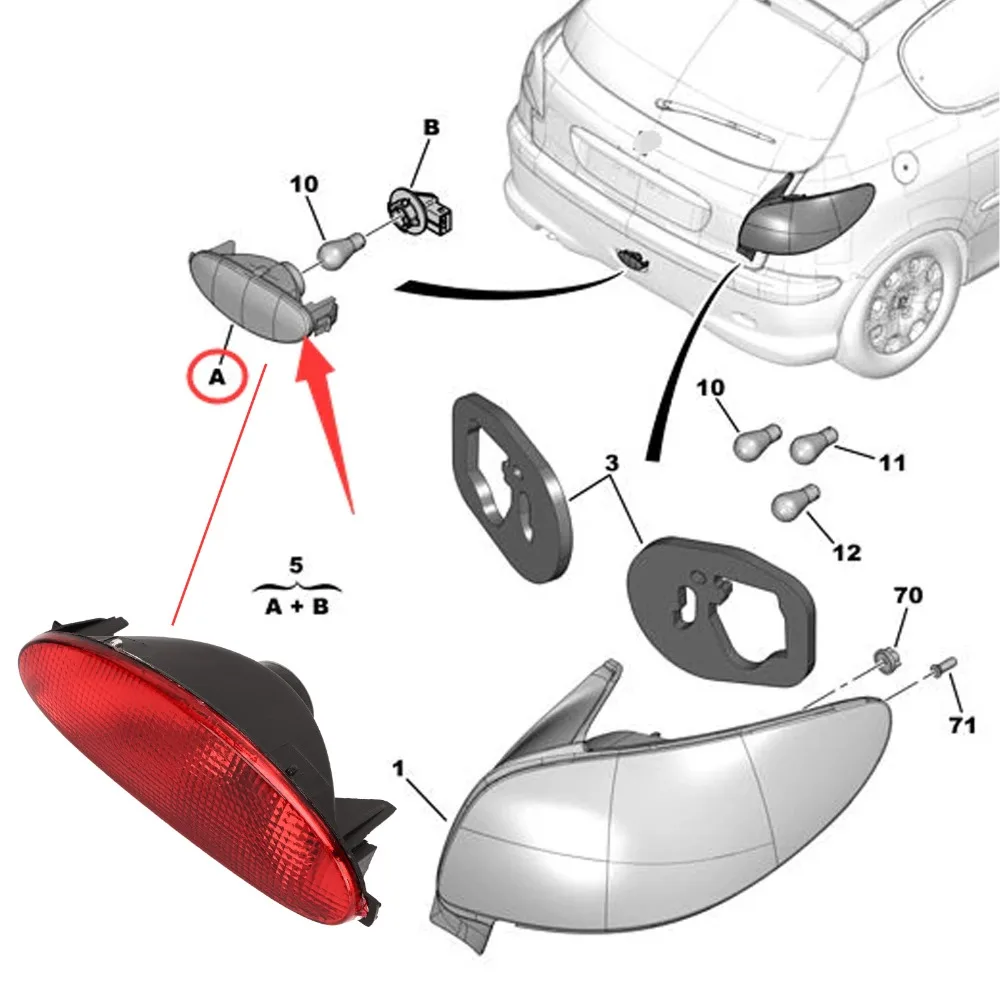 6351K5 Rear Fog Light Low Energy Consumption High Brightness Rear Fog Lamp Long Lasting ABS Housing Car Fog Light Peugeot 206CC