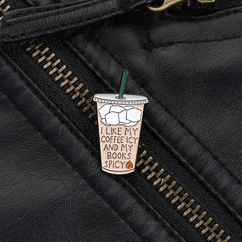 Icy Coffee Spicy Books Pin Lifestyle Preference Style I Like My Coffee Icy And My Books Spicy Quote For Readers Backpack Gift