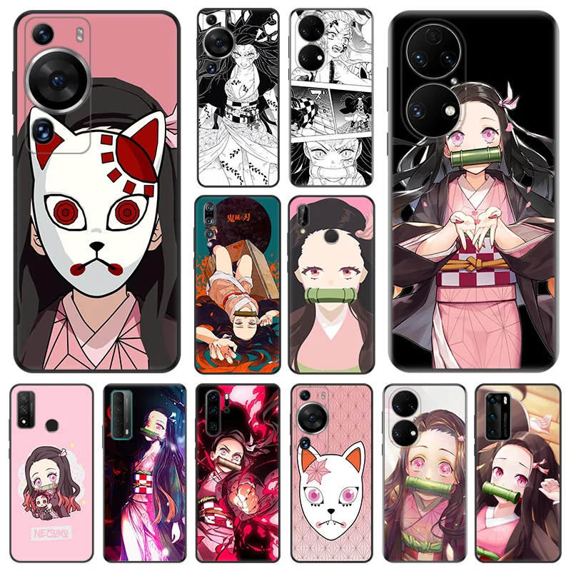 Matte Soft Phone Case for Honor X7 b X8 X9 X6 a 90 70 Magic5 kamado Nezuko Demon Slayer Huawei P40 P30 P20 P Smart Black Cover