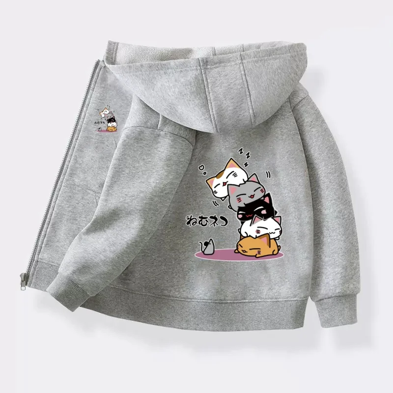 Herbstmäntel für Jungen und Mädchen, lustige Jacke mit Katzen- und Meerschweinchenmotiv, Kinder-Kapuzenpullover aus Baumwolle mit langen Ärmeln und Reißverschluss. – Detail 10