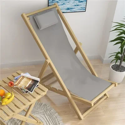 Beach chair folding recliner solid wood armrest canvas balcony leisure chair outdoor portable chair nap free shipping