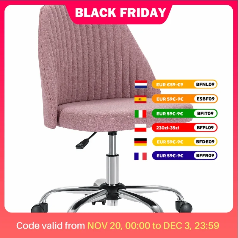 JHK Armless Small Desk Office Chair Cute Vanity Swivel Chair with Back Modern Fabric with Wheels Swivel Task Home Gaming Chair