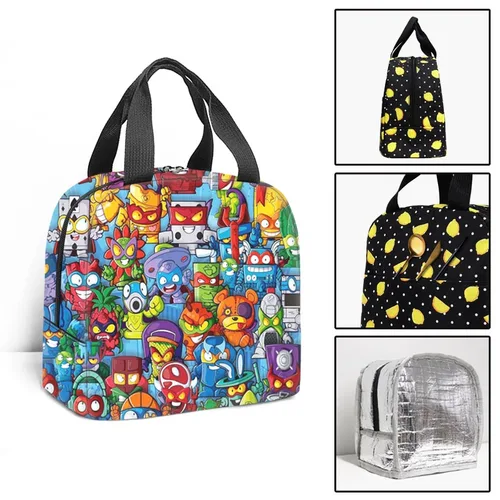 Imagen 2 del producto Moda Popular divertido Super Zings estudiante trabajo lonchera aislamiento térmico comida bolsa de almuerzo 3D impreso bolsos portátiles bolsas de hielo