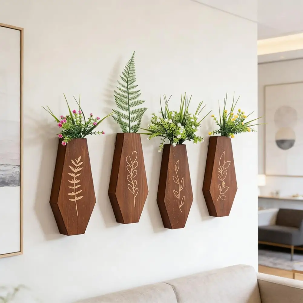

Wooden Wall Vase Rustic Wooden Vase 4pcs Wooden Wall Mount Vases Farmhouse Rustic Home Decor Room Artificial Plant Holders Dried